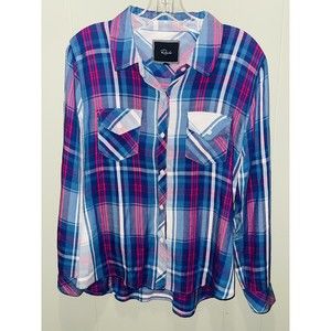 Rails LongSleeve Shirt Blue Pink Plaid Button Front Women’s Size Small